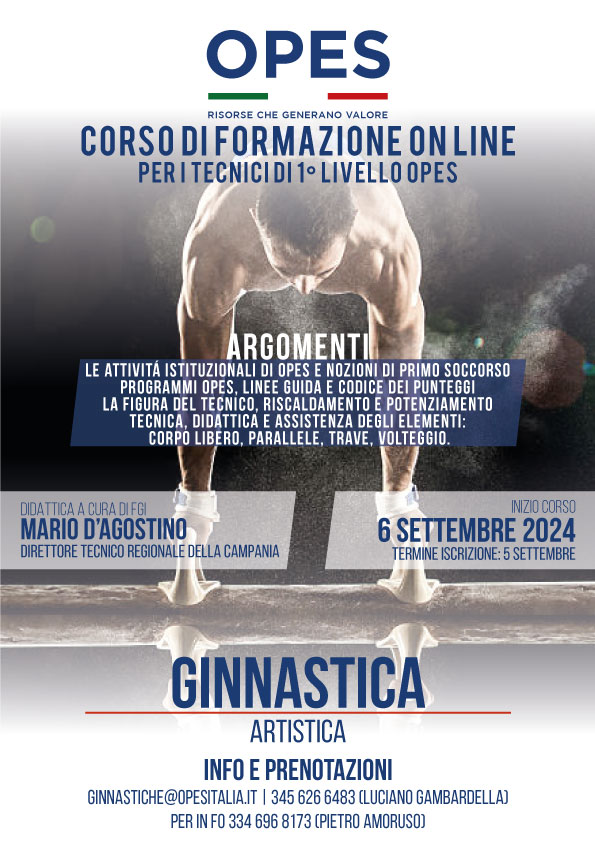 Ginnastica artistica: il 6 settembre corso di formazione per tecnici di primo livello con il Prof. Mario D'Agostino