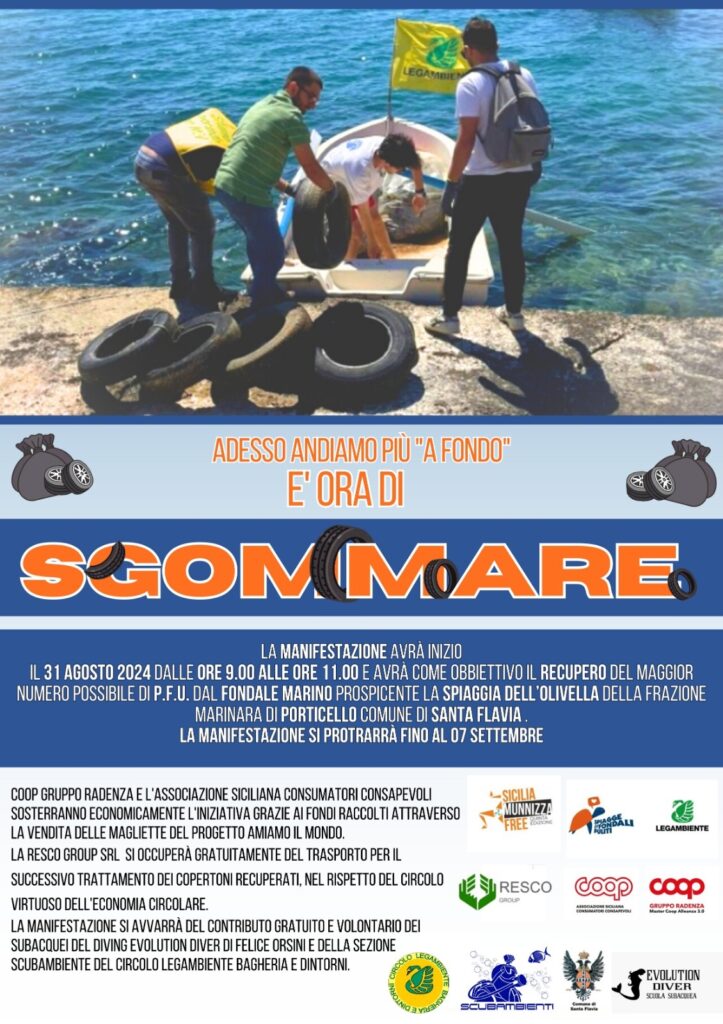 sgommare, recupero pneumatici in fondo al mare