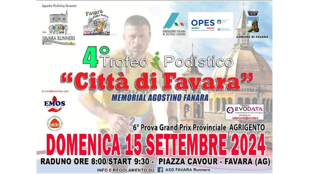 Favara, corsa podistica domenica 15 settembre